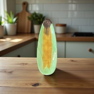 6 Green and Yellow Vintage Corn-Shaped Ceramic Vase